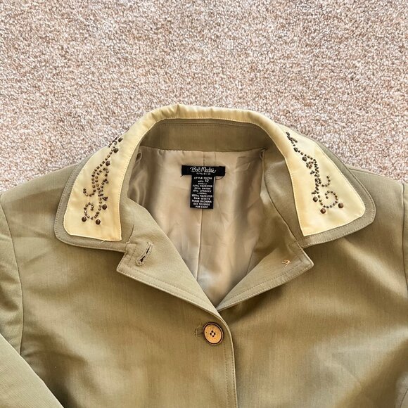 Bob Mackie Vintage Sage Green Blazer with Brown Beaded Collar Size 12 - Picture 6 of 11